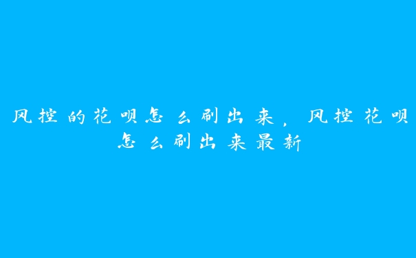 风控的花呗怎么刷出来，风控花呗怎么刷出来最新