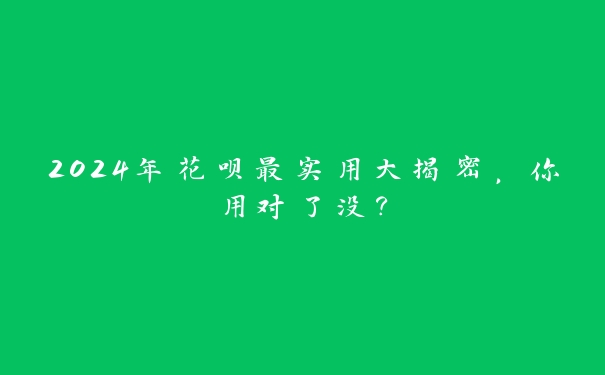 2024年花呗最实用大揭密，你用对了没？