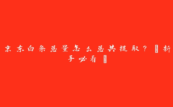 京东白条总量怎么总共提取？【新手必看】