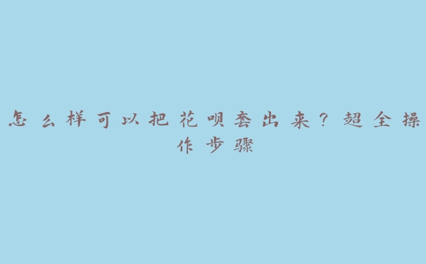 怎么样可以把花呗套出来？超全操作步骤