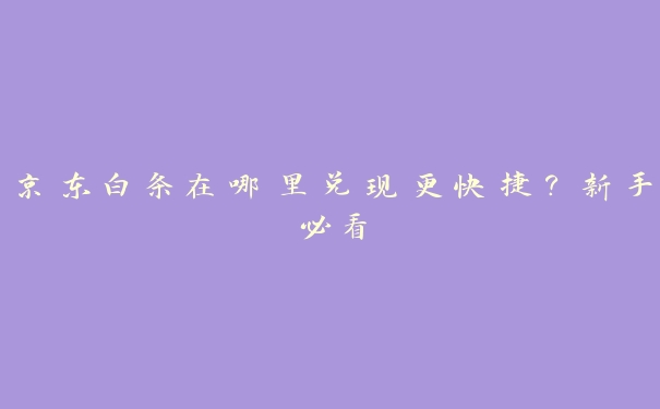 京东白条在哪里兑现更快捷？新手必看