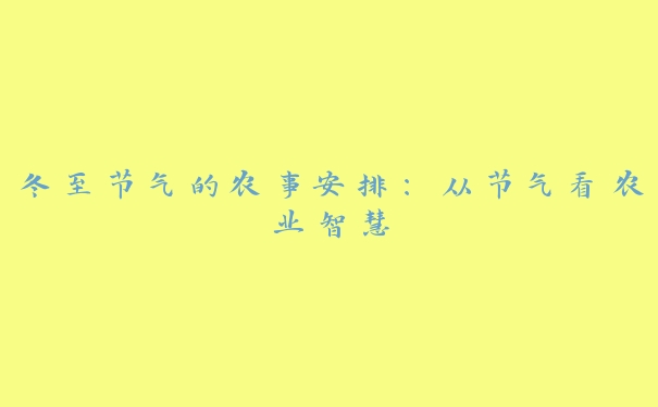 冬至节气的农事安排：从节气看农业智慧