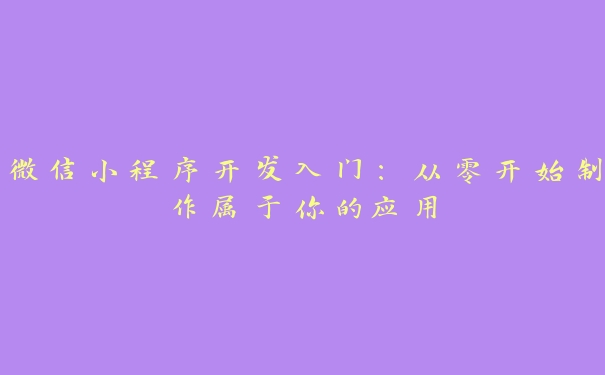 微信小程序开发入门：从零开始制作属于你的应用