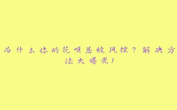 为什么你的花呗总被风控？解决方法大曝光！