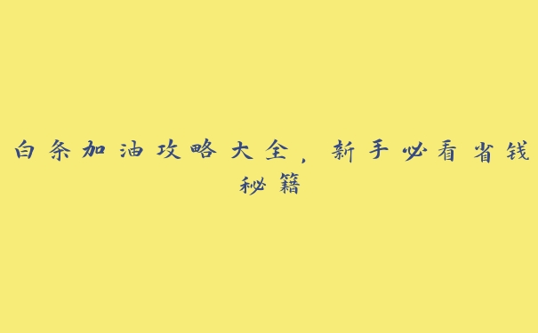 白条加油攻略大全，新手必看省钱秘籍